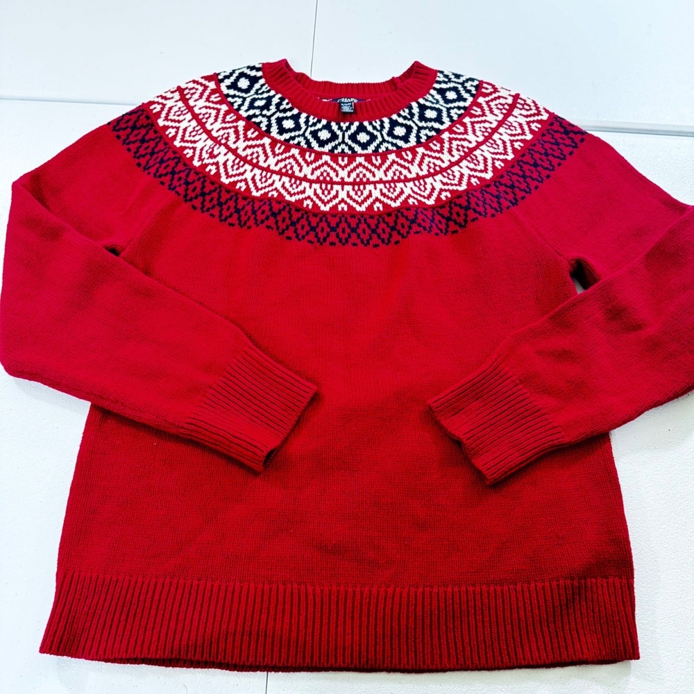 y2k Chaps Women's XL Red Fair Isle Knit Crew Neck‎ Long Sleeve Sweater christmas
